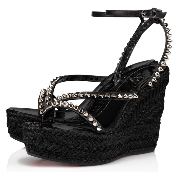 Christian Louboutin Mafaldina Zeppa 120 Black Platform Wedge Sandal Heel Pump 42 - Picture 1 of 11